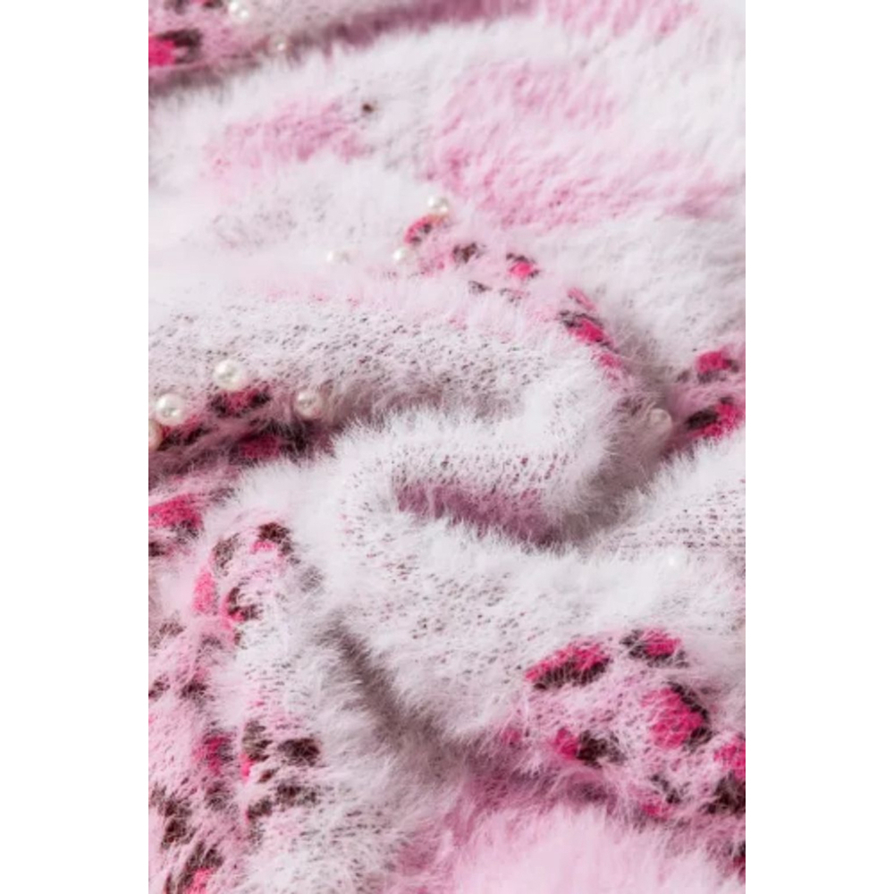 Pink and White Leopard Print Heart Pattern Women's Sweater Size Large NWOT - Picture 15 of 15